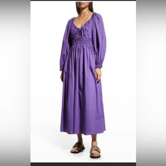 Rebecca Taylor Foxglove Poplin Smocked Waist Dress | Fox Glove | M